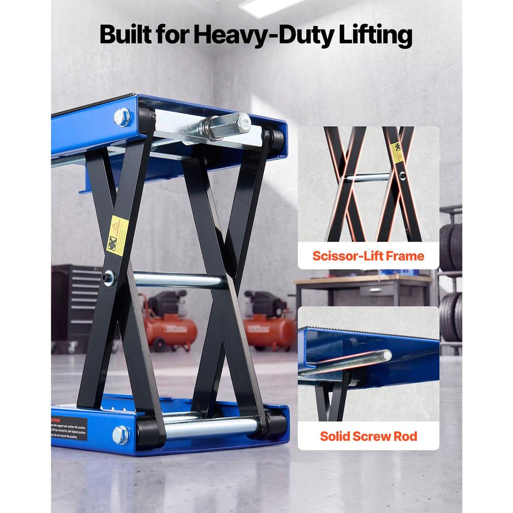 VEVOR Motorcycle Lift, 499 Kg Motorcycle Scissor Lift Jack with Wide Deck & Locking Pin, 95-340 Mm Center Hoist Crank Stand