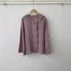 1116 Autumn New Women's Lotus Leaf Collar Top Cardigan ins Linen Long Sleeve Shirt Loose Shirt Niche