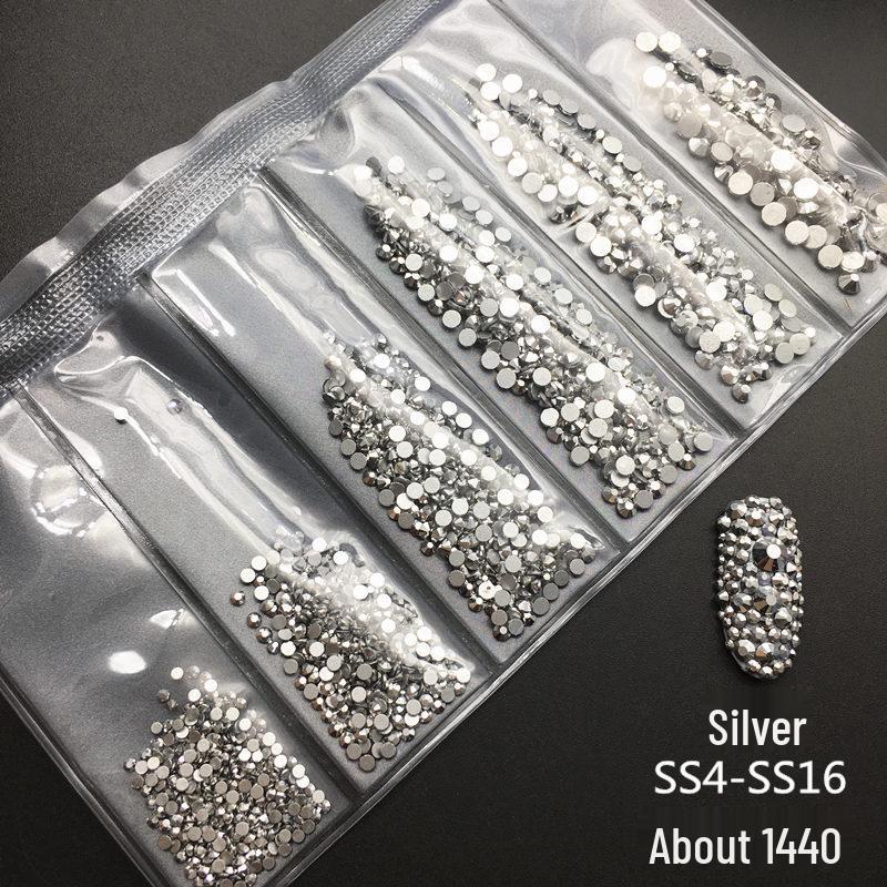6-Grid Flat-Back Nail Art Rhinestone Set (1440pcs) - Mixed AB & Clear Glass Rhinestones Nail Decorations