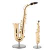 Miniatur-Altsaxophon-Nachbildung mit Ständer und Koffer, vergoldetes Instrumentenmodell, Ornamente