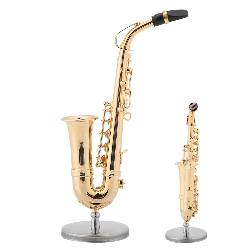 Miniature Alto Saxophone Replica with Stand and Case Gold Plated Instrument Model Ornaments