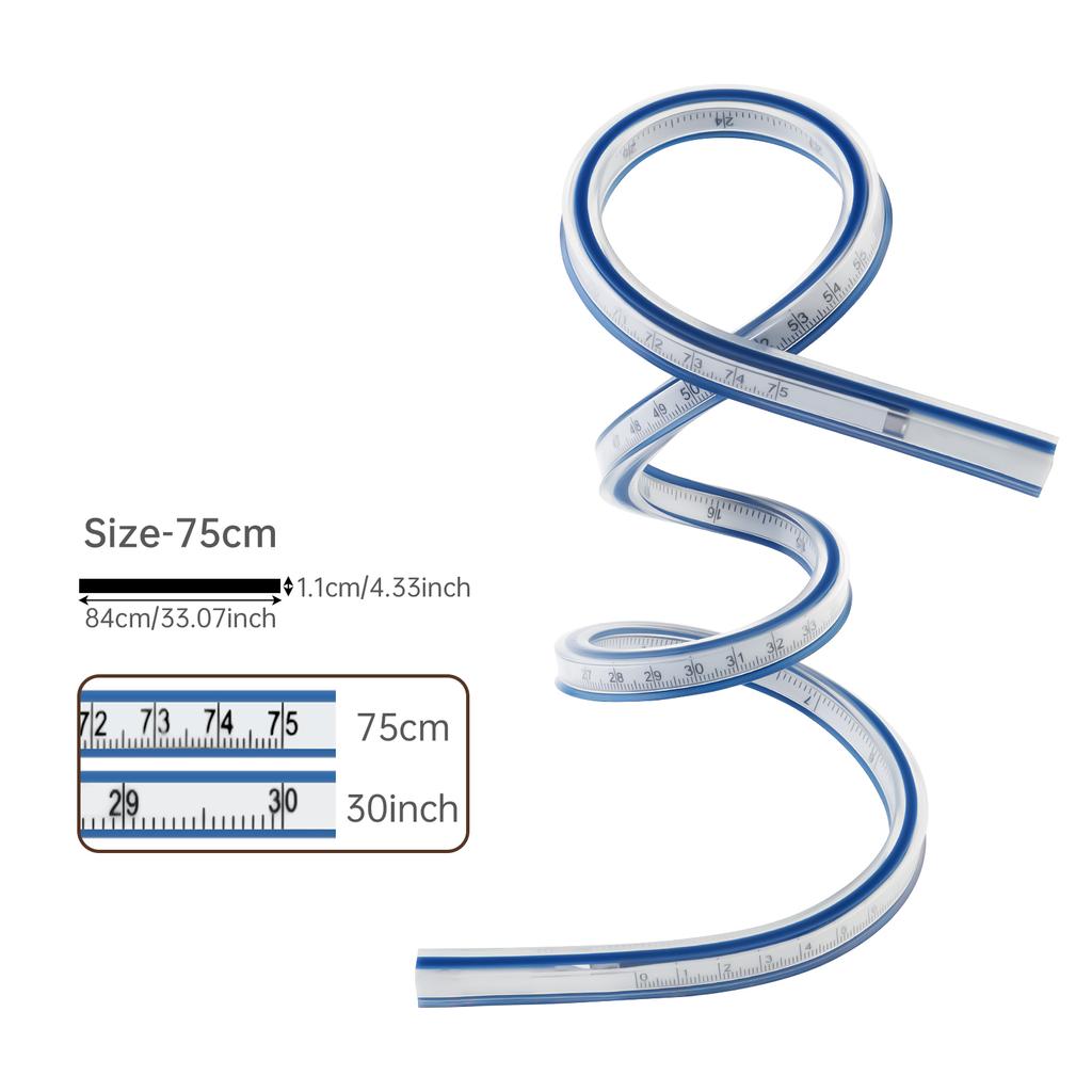 300mm - 1m Flexible Curve Ruler Imperial and Metric Double Scale PVC Curved Ruler for Woodworking / Sewing / Drawing