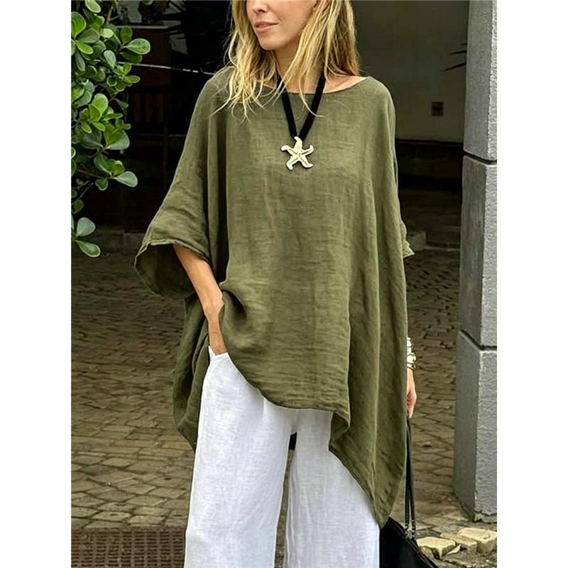 Irregular Hem Cotton Linen Casual Shirt
