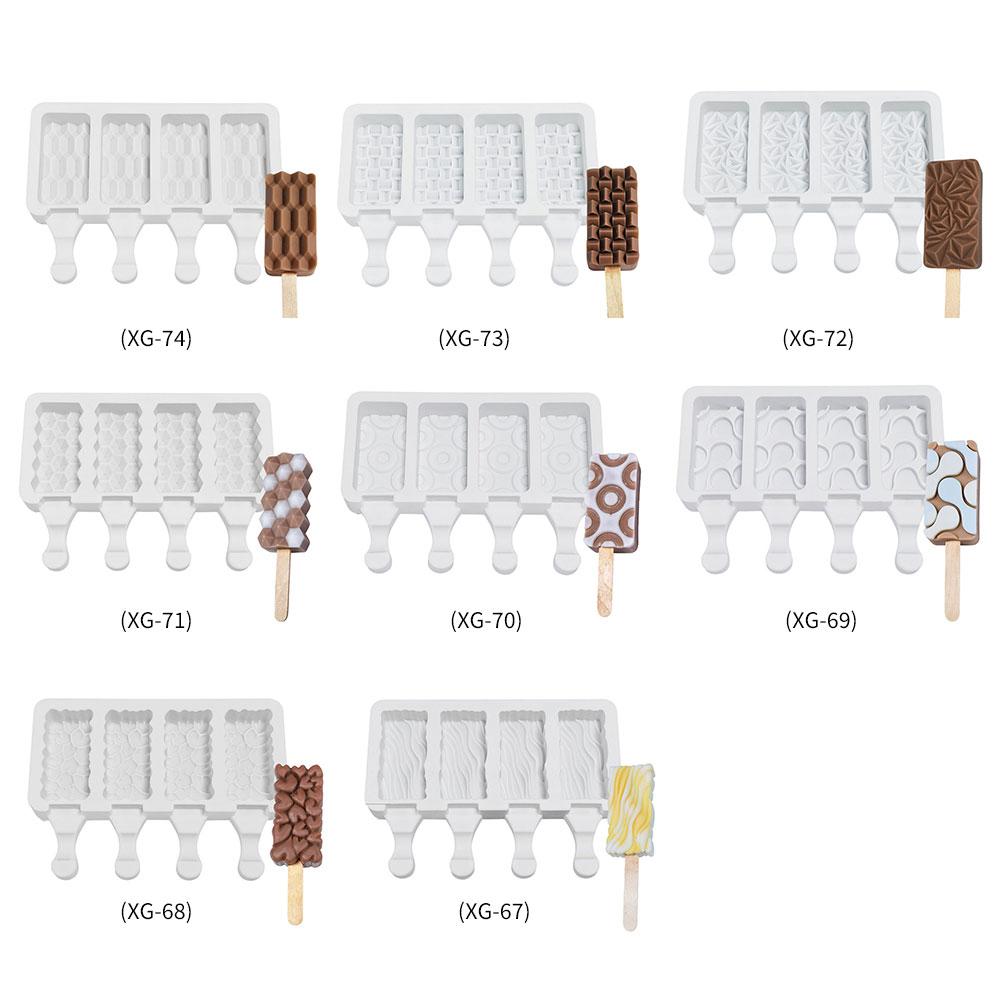 Silicone Ice Cream Mold 4 Holes Popsicle Cube Maker Mould Chocolate Tray Kitchen Gadgets Dining Bar Home Tools