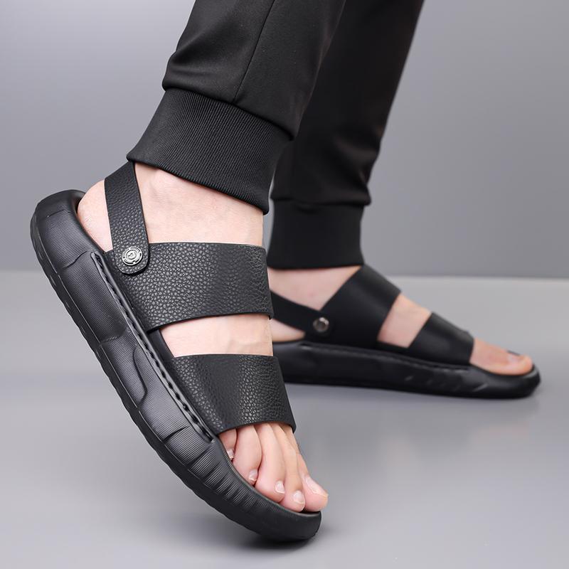 Fashion Brand Summer Men Sandals Leather Lightweight Open Toe Flats Casual Outdoor Walking Sandals Men Beach Hollow Out Shoes Size 38-44