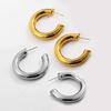Fashion Stainless Steel Circle C Shape Hoop Earrings for Women Creative Gold Plated Round Tube Earrings Party Zircon Gifts