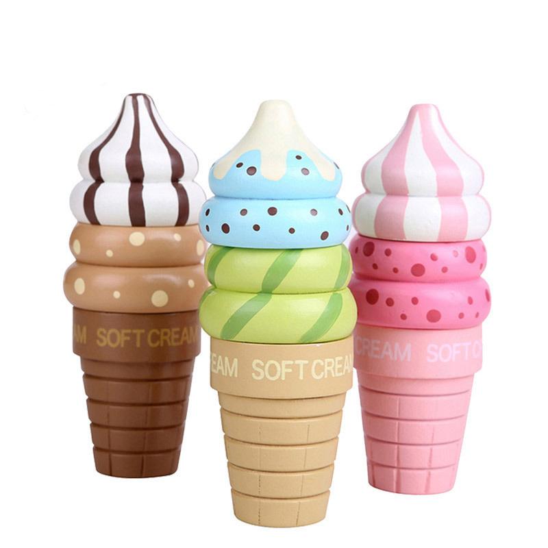 Wooden Kitchen Toys Pretend Play House Ice Cream Food Simulation Kitchen Magnetic Food Play House Educational Toys for Children