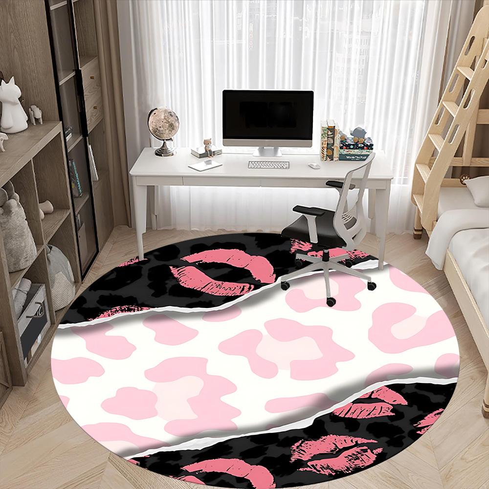 1pc Leopard Kisses Office Round Area Rug,  Mat Suitable ForOffice, Under Office Chairs Bedroom Living Room Home Decor, Room Deco