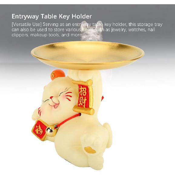 Resin Cat Decorative Tray Figurines, Panda Statue Lucky Cat Dancing Funny Cat Statue for Home, Bedroom, Office Entrance Table Decor and Gadgets
