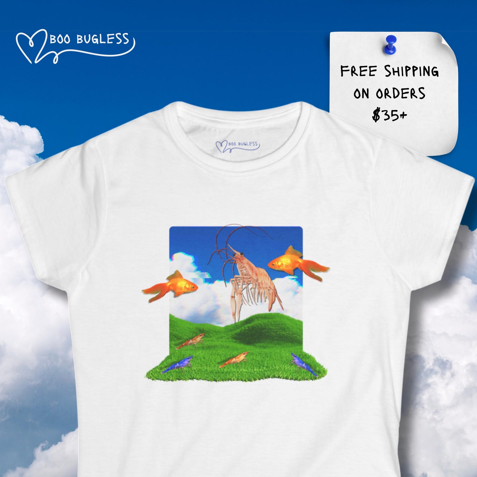 Cherry Shrimp Dreamcore T-Shirt | Weirdcore Aquarium Graphic Tee M