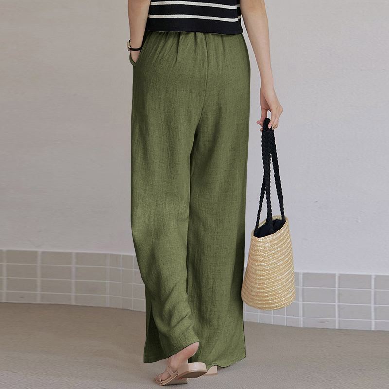 Spring and Summer New Cotton Hemp Loose Elastic Waist Women's Wide Leg Pants