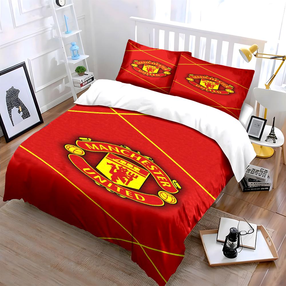 Red Manchester Bedding Set Bedding Set (1 Duvet Cover, 2 Pillowcases, Duvet Not Included)
