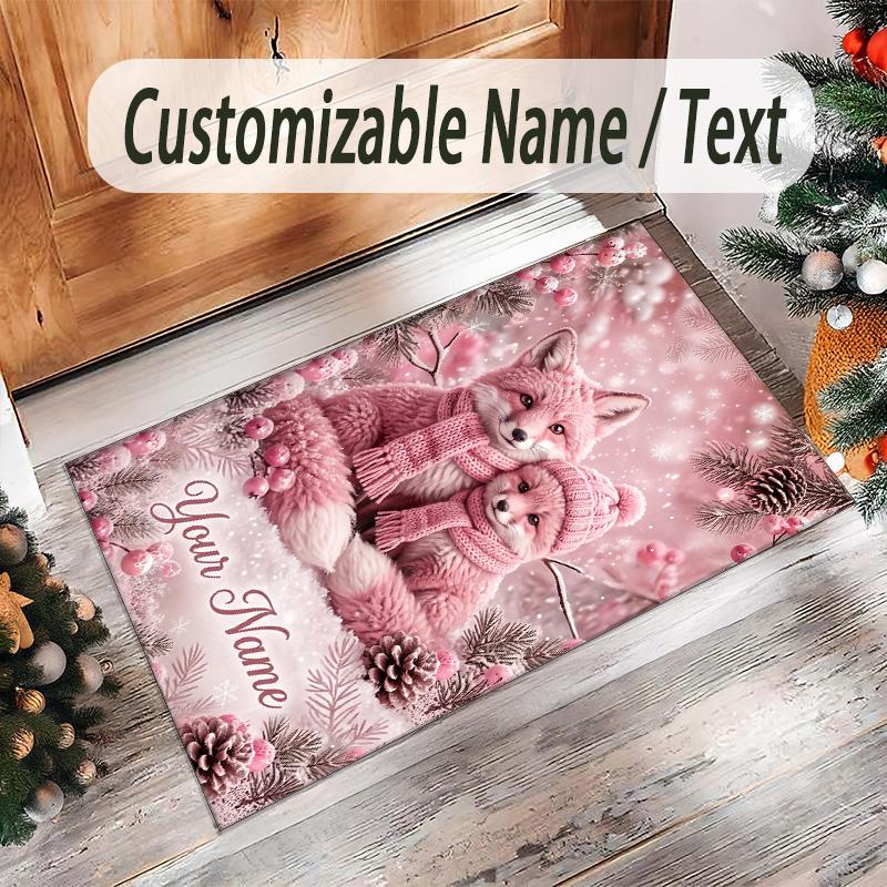 Fox Theme Crystal Velvet Floor Rug Personalized Custom Name Text Warm Carpet Home Decoration