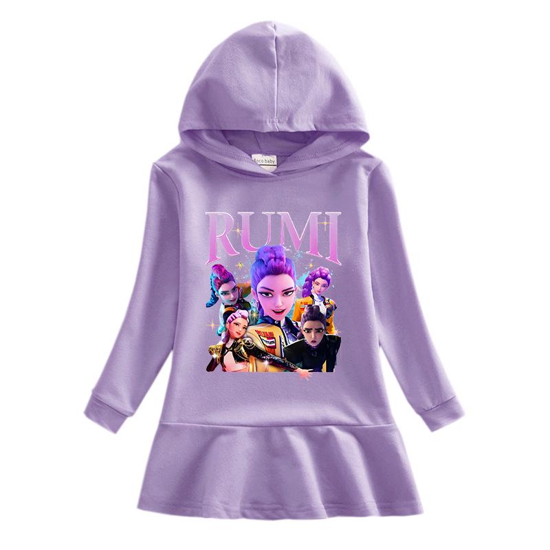 Spring & Autumn K-pop Demon Hunter Girl Hooded Rainbow Princess Dress
