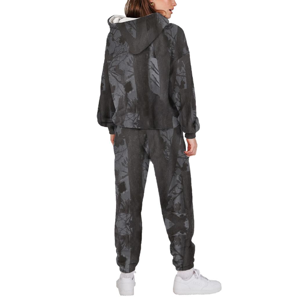 Women's Hooded Athletic Tracksuit Unisex Two-Piece Running Clothing Long Sleeve Pullover Hoodie Sweatshirt + Track Pants Set