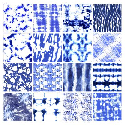 16 Pc Fat Quarter Bundle,  Shibori  Print 18"x 22"  DIY Patchwork-  100   Cotton  Pre-Cut Quilting Fabric Blue &