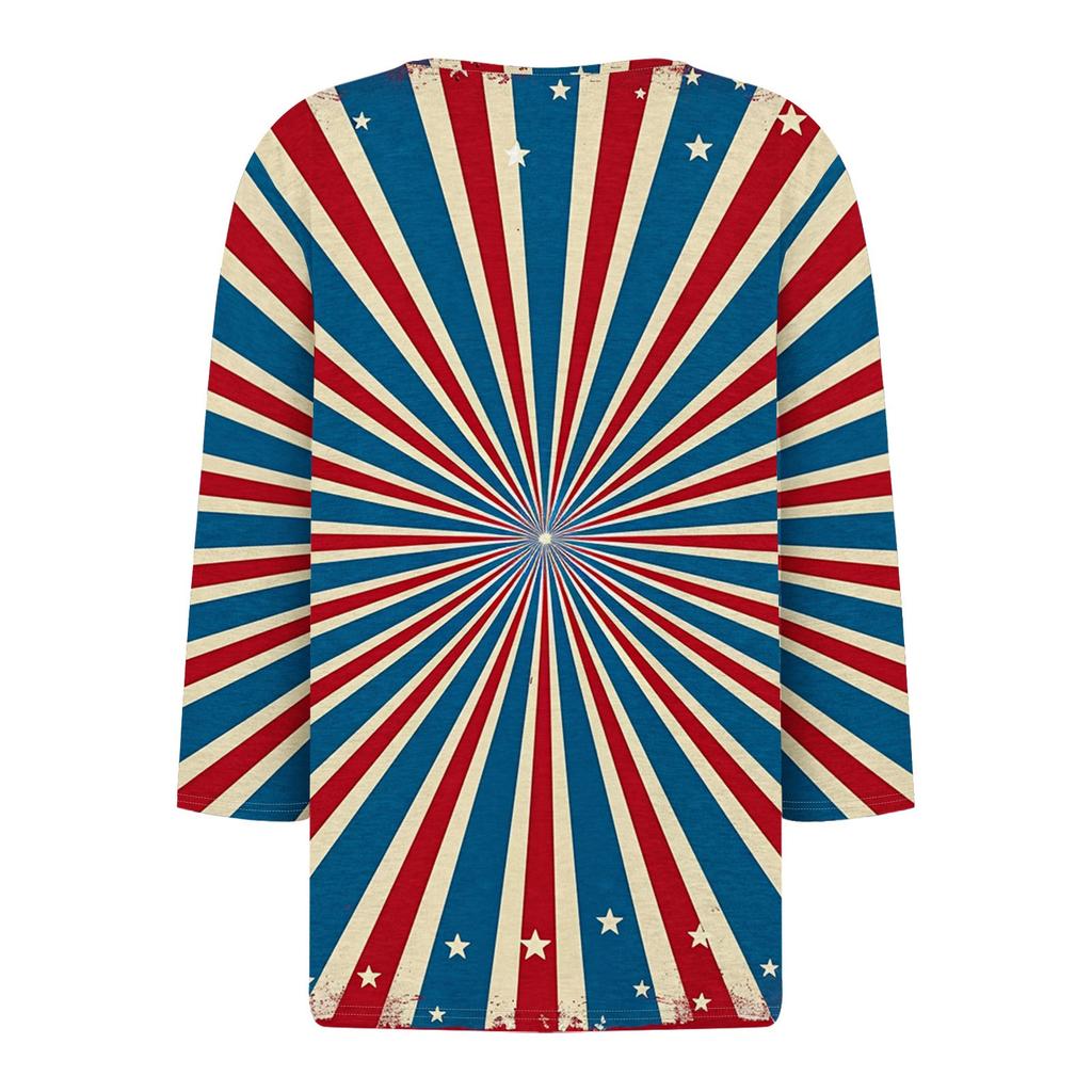 Women's Neck Independence Day Printed Striped Short Sleeve T-Shirt Top