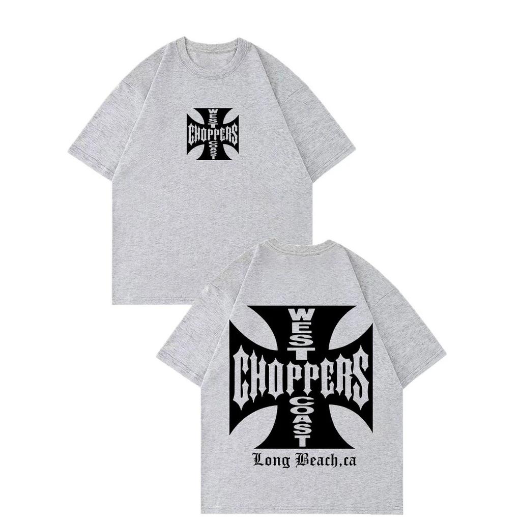 West Coast Choppers Iron Cross Logo Double-Sided T-Shirt, Unisex Biker Streetwear Tee, 100% Cotton Casual Short Sleeve Top