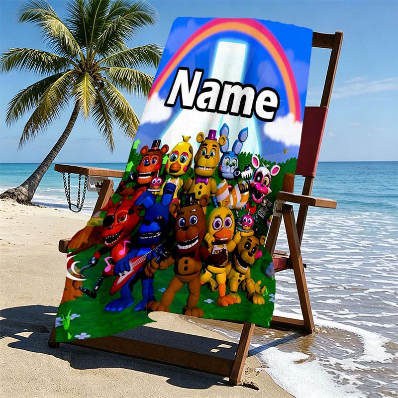 Personalisierter Strandtuch mit individuellem Namen für Five Nights at Freddy's, für Reise Camping Strandparty Heimdekoration, Geburtstagsgeschenk für Familie & Freunde