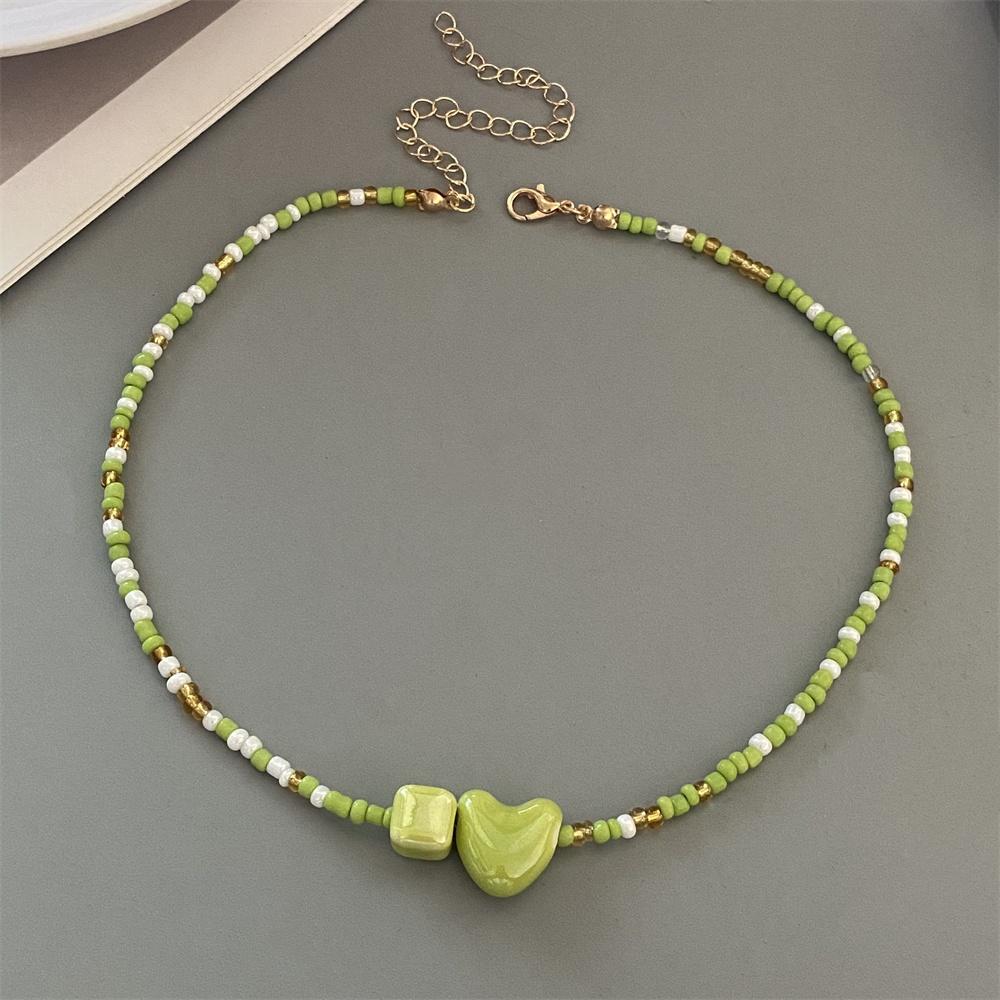 1 pc New Colorul Love Heart Necklace Handmade Rice Beads Fashion Geometric Choker Necklace Bohemian Trendy Neck Jewelry
