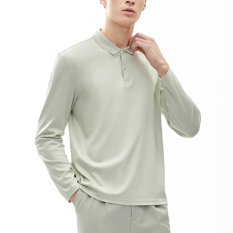 FILA Solid Color Sports Knit Long Sleeve Polo Shirt Men tops Light-Green F11M212201FLG