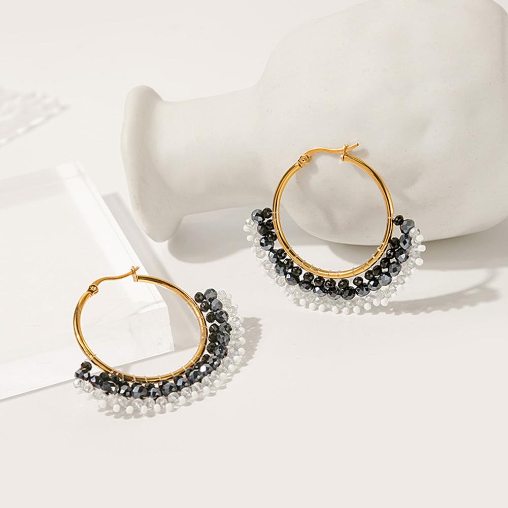Fashion Retro Earrings For Women Elegant Geometric Round Hand-made Beaded Contrast Color Pearl Earrings