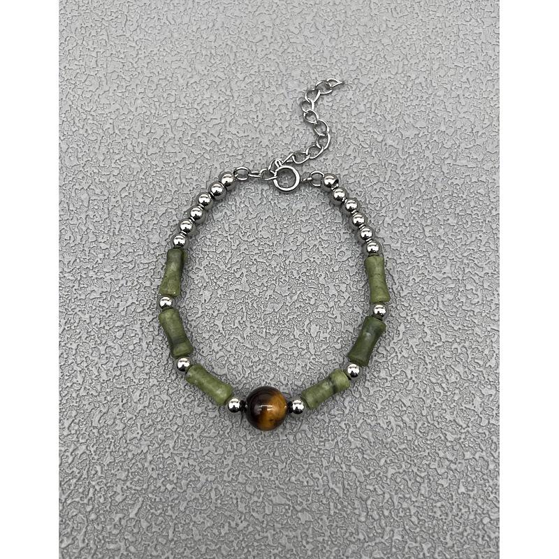 Gage Retro Green Bamboo Bracelet with Tiger Eye Beads - Trendy Niche Design