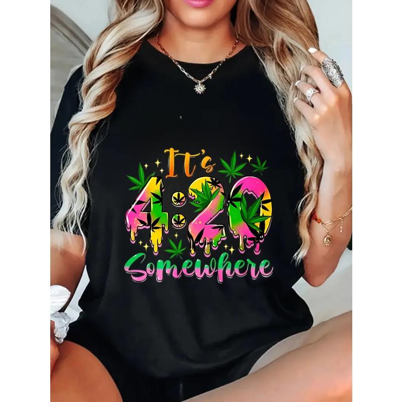 Černé nadměrné tričko s barevným 420 drip designem a textem It's 420 Somewhere pro běžné nošení a párty outfity