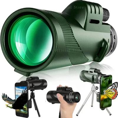 80x100 Monocular Telescope Portable With Tripod Mobile Phone Clip ,bird Watching, Camping And Hiking