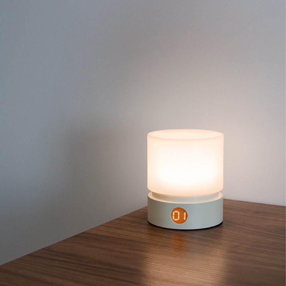 Warm White Light Timer Night Light Infinite Dimming Cylindrical Shape LED Bedside Lamp Round Design Small Size