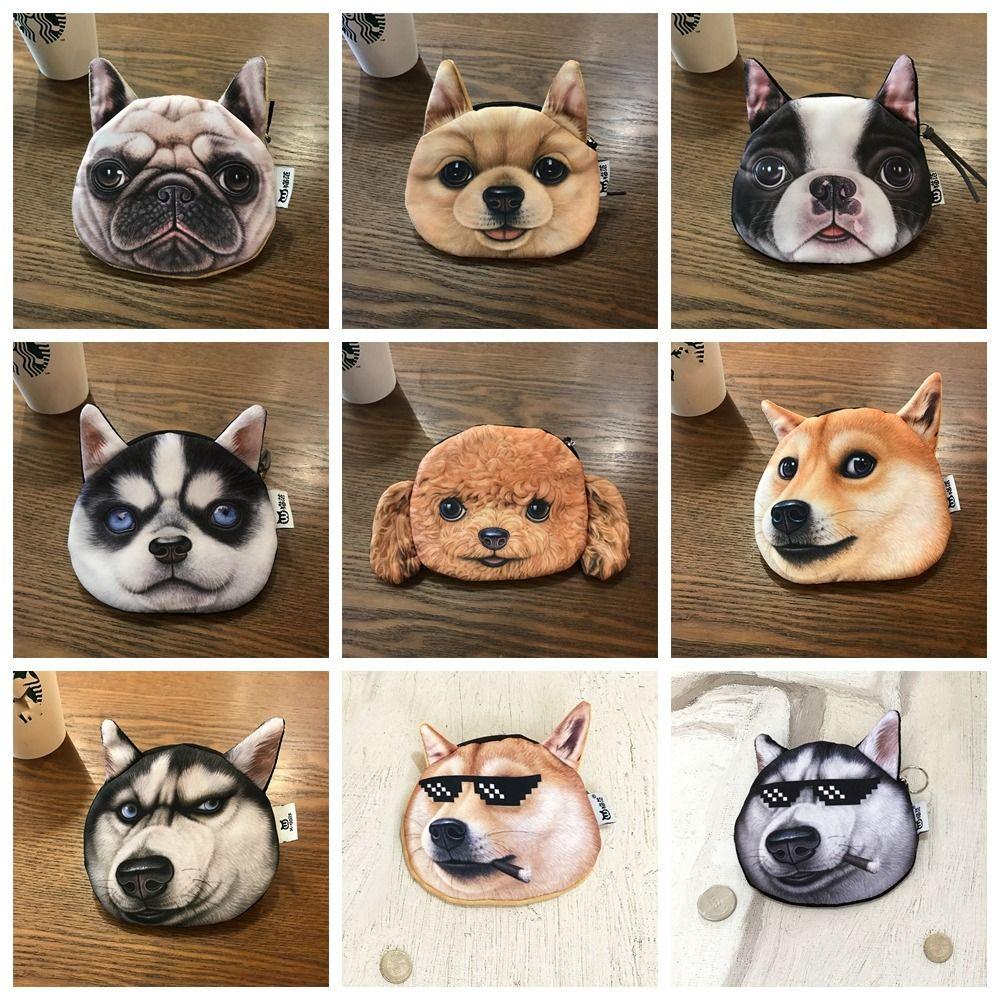 Siberian Husky Change Storage Bag Dog Expression Card Holder Creative Dog Pattern Coin Purse  Women