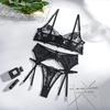 Toucheart 3 Piece Set Sexy Lace Embroidery Bra Set For Women Mesh Patchwork Perspective Sexy Garters Steel Rings Underwear Set