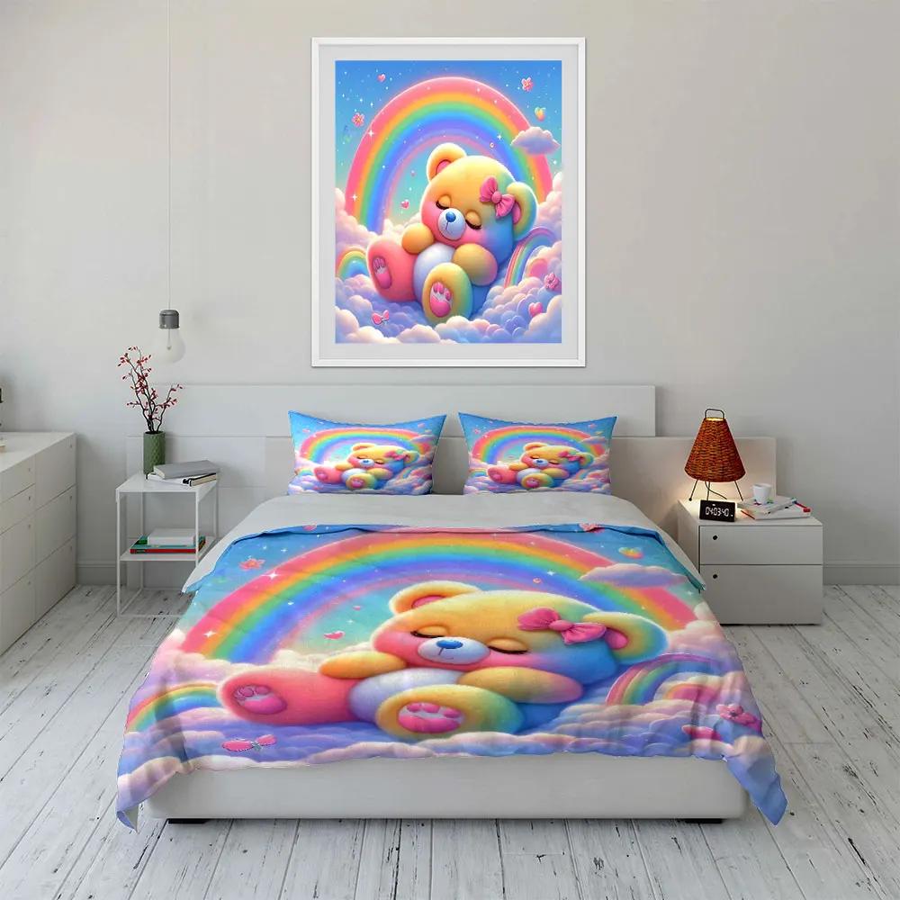 "Rainbow Teddy Bear Gift Set" Multiple sizes kid's and adults' bedroom Exquisite 3PC bedding set, gift