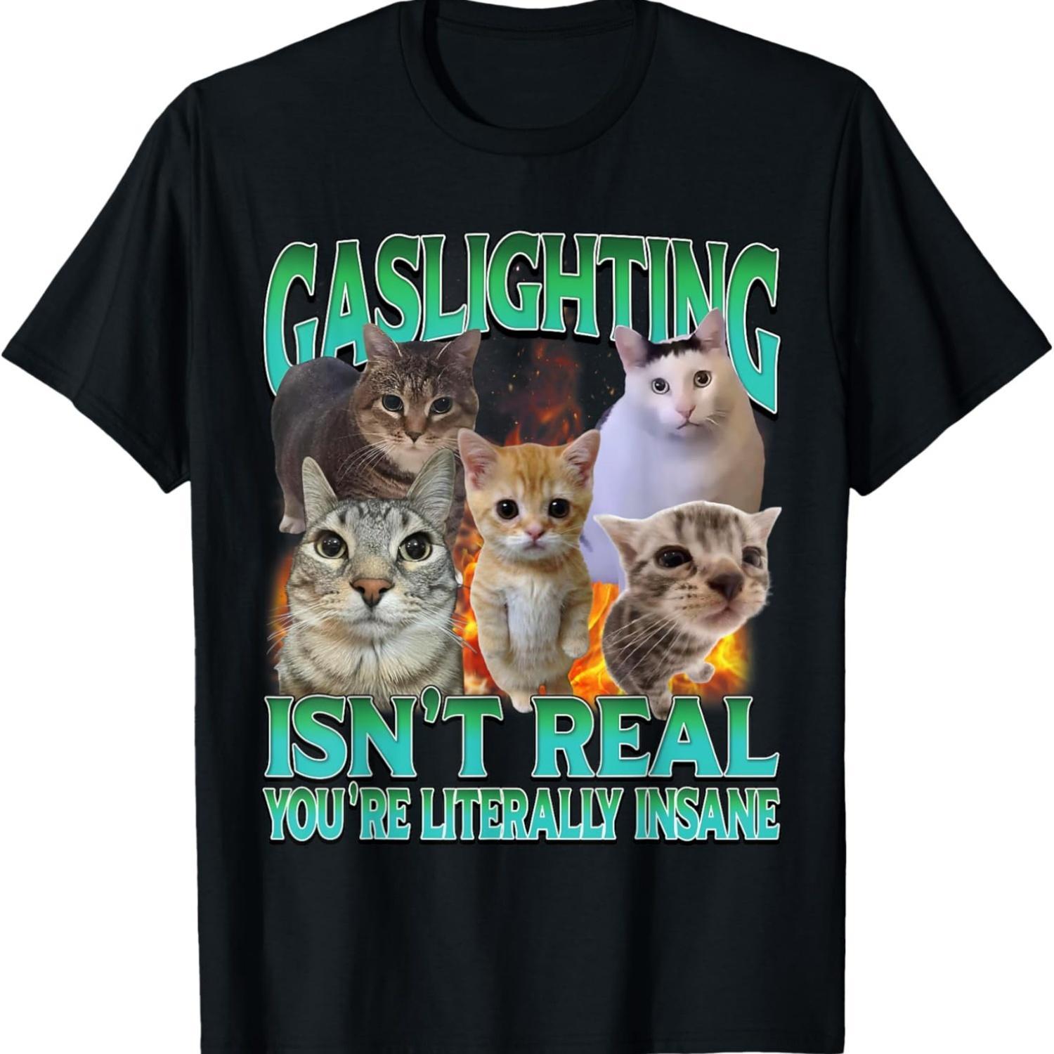 Gaslighting Isn t Real Funny Offensive Cat Meme Bootleg T-Shirt S чёрный