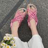 Fashion 2025 Summer Women's Hemp Rope Woven Sandals Roman Rainbow Color Bohemian Straw Flat Sandal Casual Slip On Beach Shoes for Women