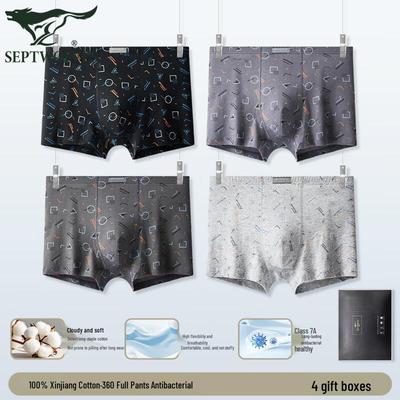 Sevenwolves 7A Antibakterielle Herren 100% Baumwolle Bedruckte Boxershorts 4er-Pack
