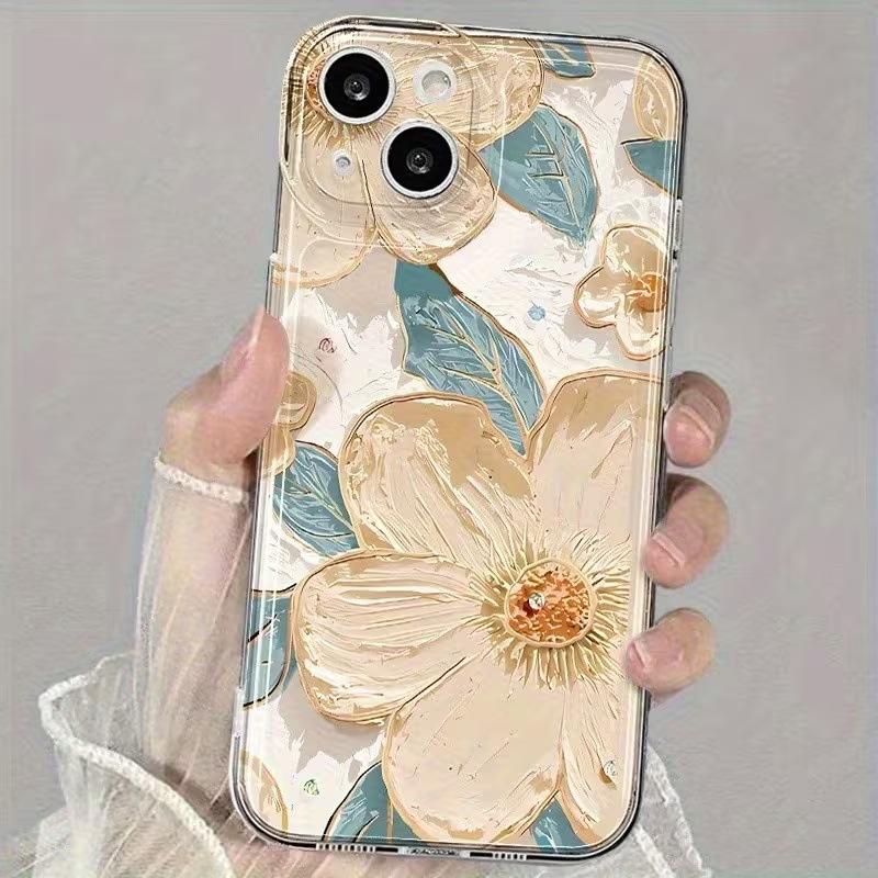 New Foreign Trade Hot-selling Products Oil Painting Flower Apple 17promax Mobile Phone Case iPhone12/13 Transparent Soft Case