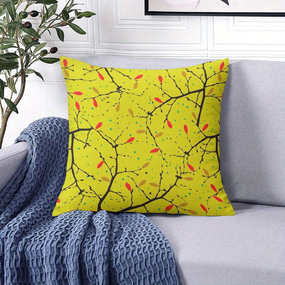 Golden Branches square Jacquard Pillow Cover for Sofa Office Waist Cushion Cover Home Decorative Pillowcase
