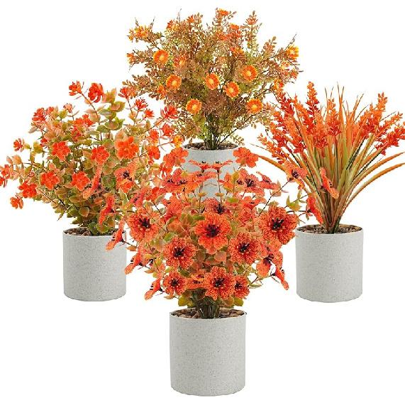 4 Packs Fake Plants Mini Purple Artificial Potted Flowers Small Faux Plants Indoor for Home Office Bathroom Farmhouse Tabletop Spring Decor