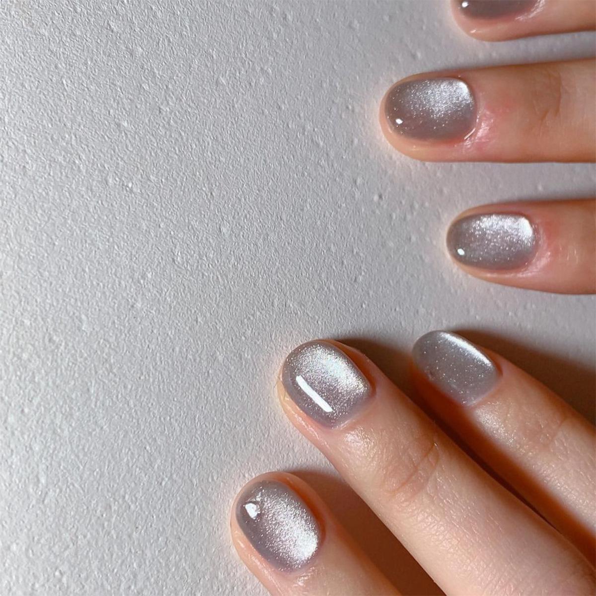 

European & American Cat Eye Clear Glitter Short Square Removable Nail Art Pieces