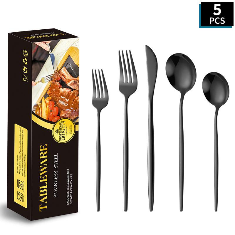 Portugal Gold Stainless Steel Cutlery Set: Four-Piece Knife, Fork, and Spoon Set for Steaks.