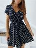 Sexy Deep V Retro Polka Dot Short Sleeve Dress Tie Waist A Line Short Dress Comfortable Lightweight Slimming Flattering Fit