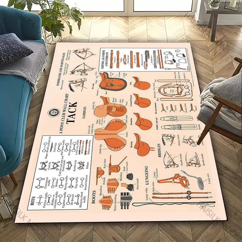 3D HD Vintage Horse Tack & Accessories Carpet for Living Room,Bedroom,Office Mat, Rug - Perfect Gift for Horse Equestrian Lovers