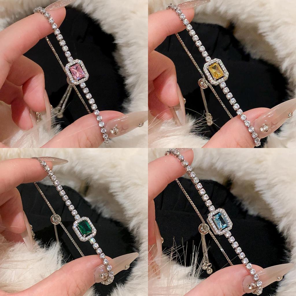 Geometric Zircon Square Adjustable Bracelet For Womens Fashion And Giftgiving
