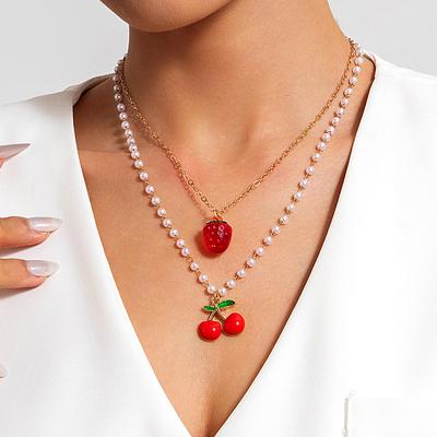 JMXD Women’s Faux Pearl Cherry Fruit Collarbone Necklace, Trendy Bestseller Premium Elegant Minimalist Fashion Versatile Gift for Her