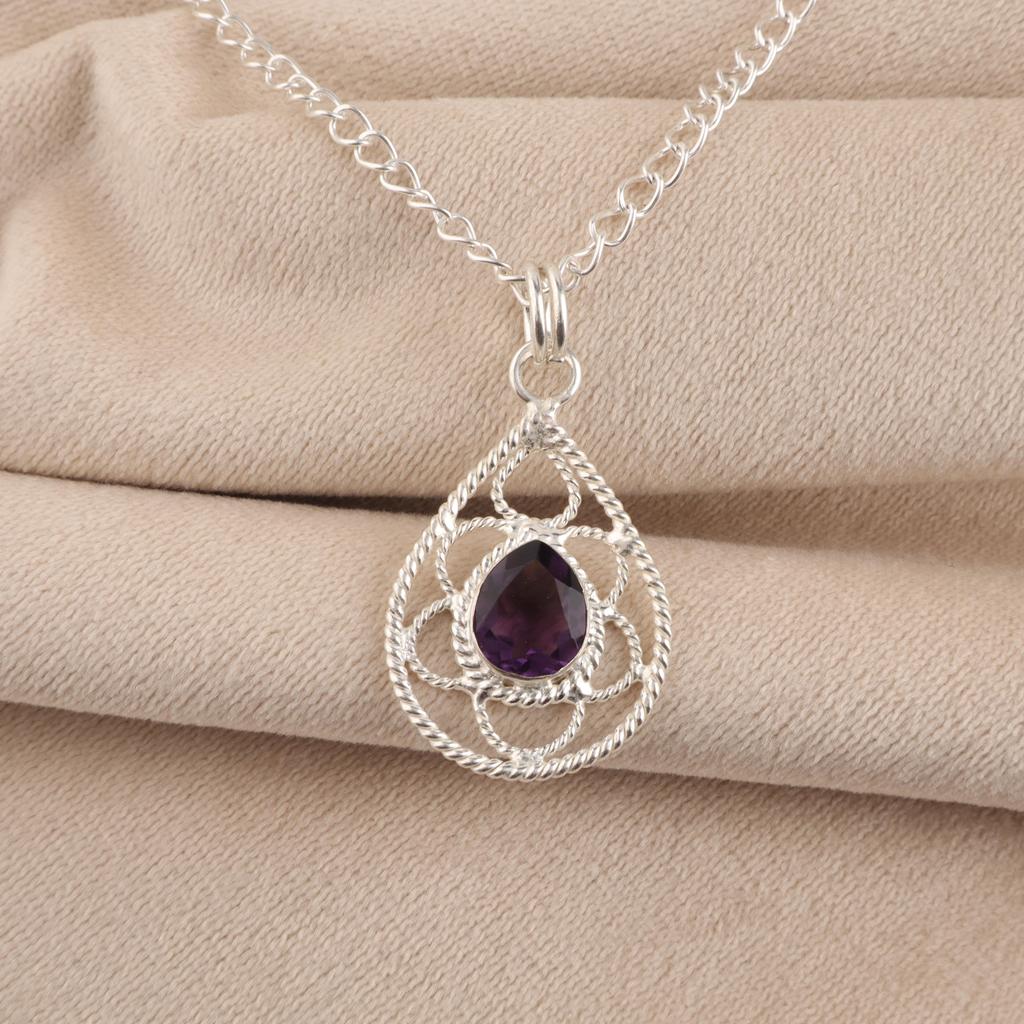 Afrikanischer Amethyst Edelstein 925 Sterling Silber Statement Hübscher Anhänger 1,40" Für Frauen PP-19-2