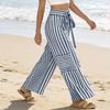Women Striped Loose Fit Casual High Waist Wide Leg Straight Drawstring Pants with Pockets Comfortable Relaxed Fit