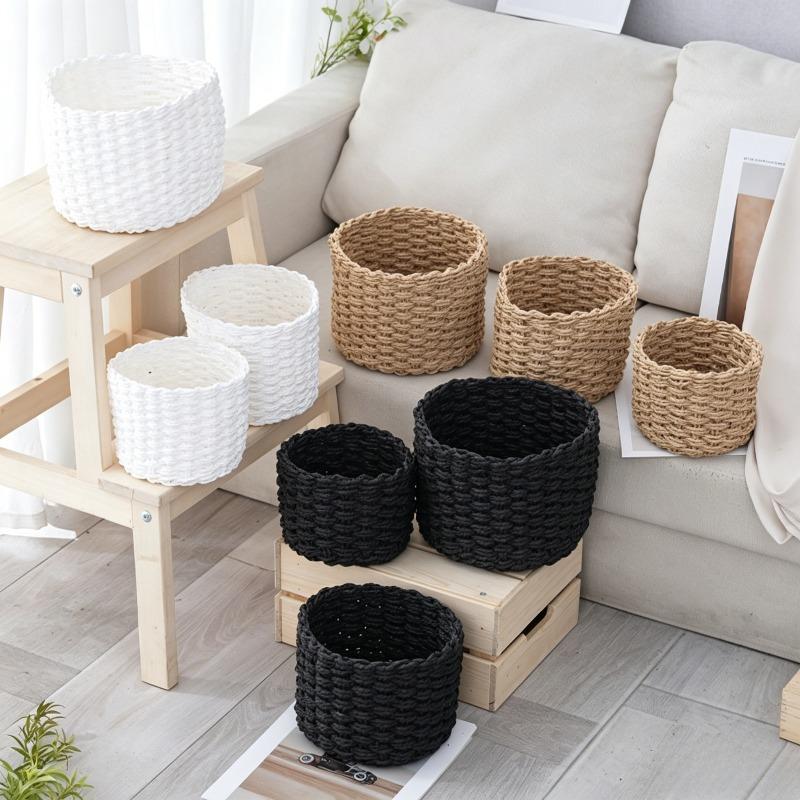 3pcs Set Cylindrical Paper Rope Woven Storage Baskets for Various Storage and Organization Scenarios Desk Cosmetic Organization