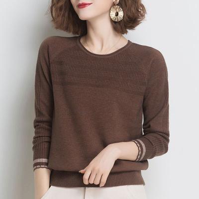 Moda Coreana Gola Redonda Primavera Outono Malha Canelada Cor Sólida Pulôver Suéter Tricotado Roupa Feminina Elegante Tops para o Dia a Dia