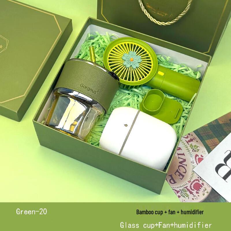 Forest Green Bamboo Cup Gift Set with Fan and Humidifier 20 Bamboo Cup Set